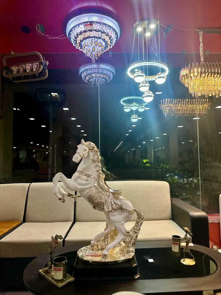 Rearing Stallion Sculpture & Chandelier Set